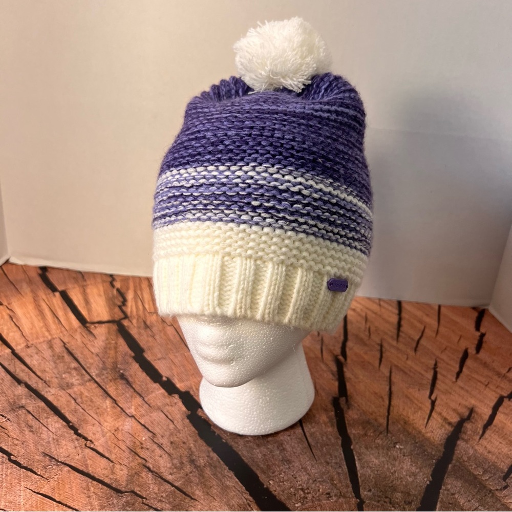 Frostbite‎ Purple Striped Knit Beanie Hat One Size